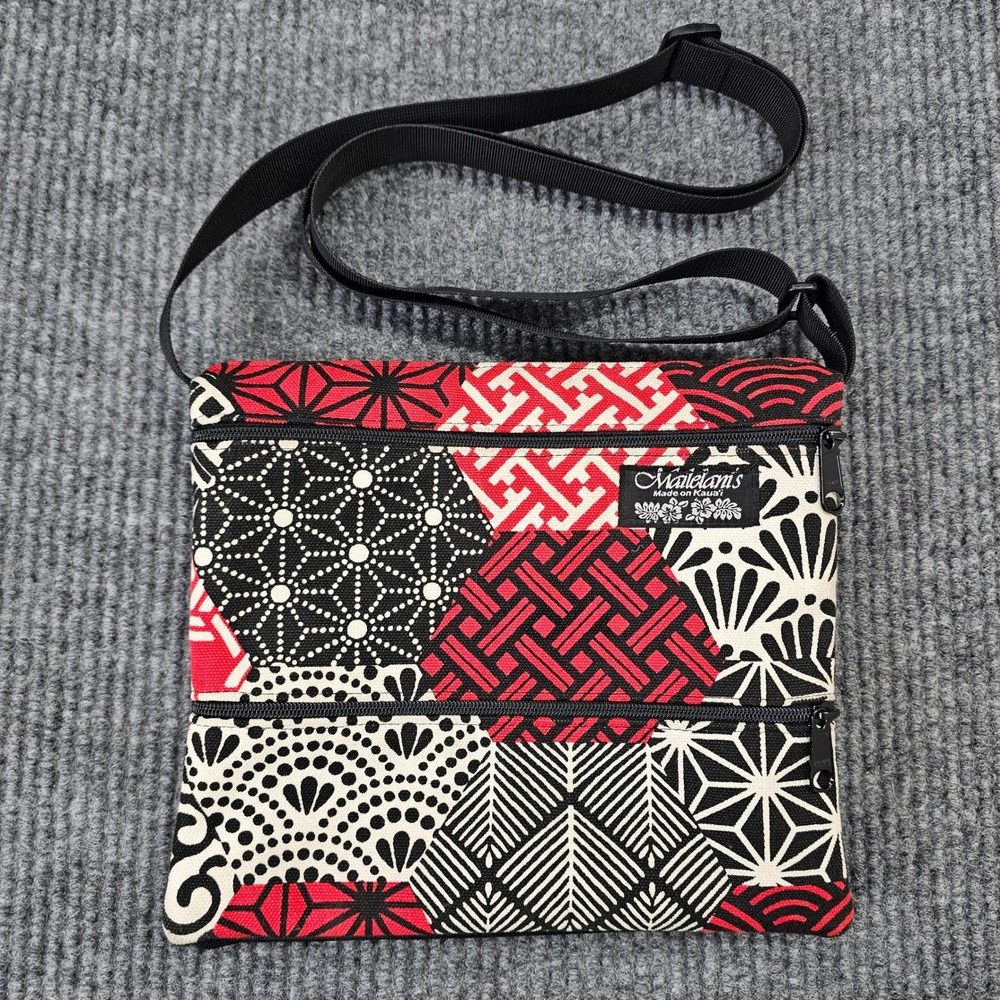 Mailelani's Crossbody Bag Women Small Red Black Geometric Japanese Print Pouch